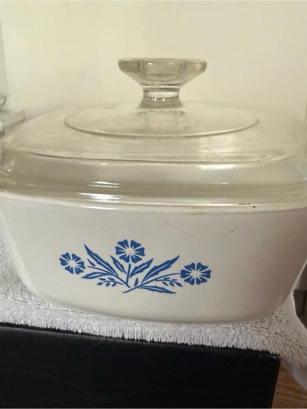 Corningware White Casserole Dishes with Blue Cone Flower Motif